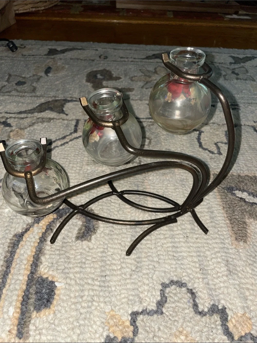 Hand-Painted Floral Glass Vases with Metal Stand - Red Bud Vase Cottage Core